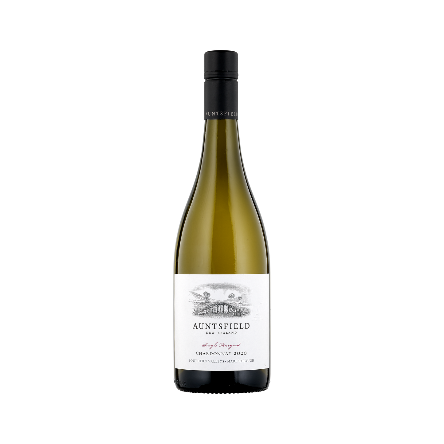 A bottle of Auntsfield 2020 Chardonnay