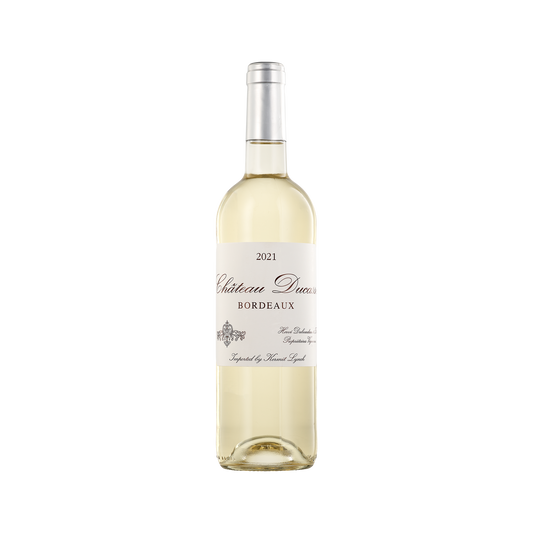 A bottle of Chateau Ducasse 2021 Bordeaux Blanc