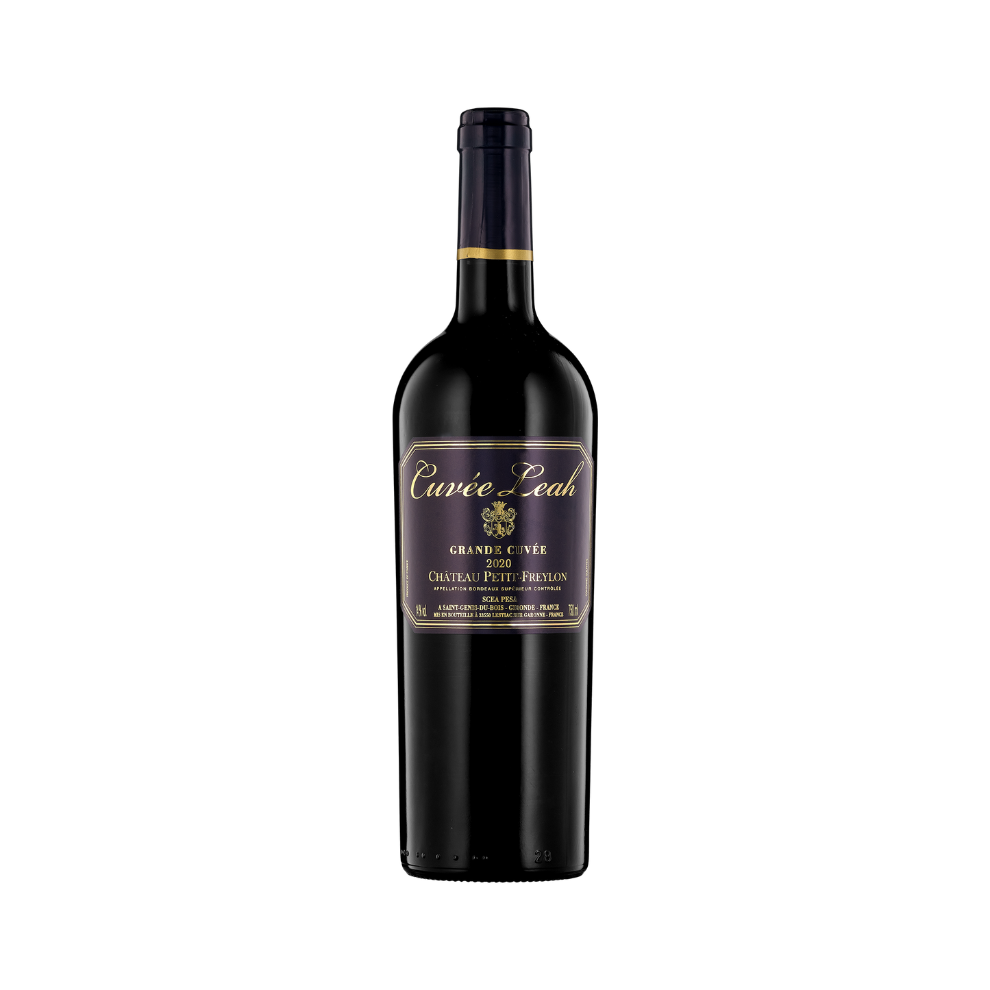 A bottle of Chateau Petit-Freylon 2020 'Grand Cuvee' 'Cuvee Leah'