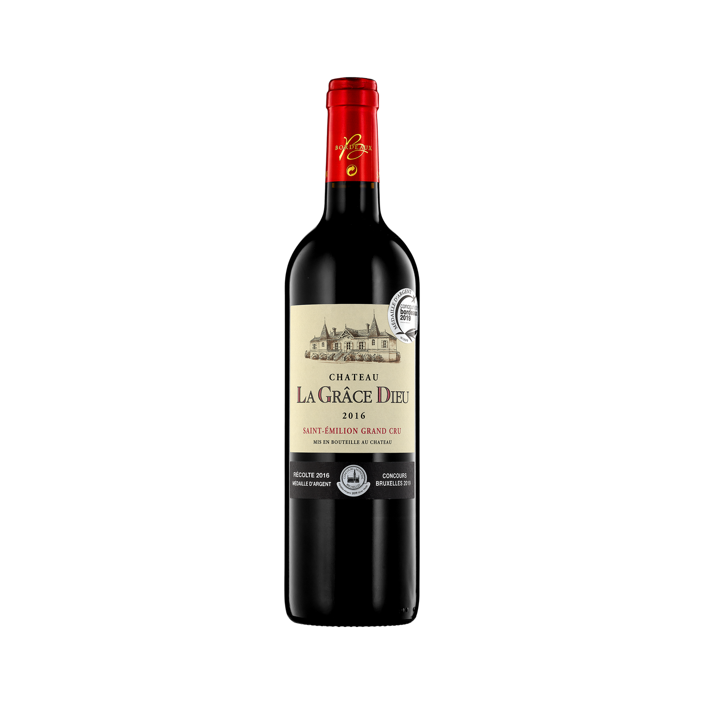 A bottle of Château la Grâce Dieu 2016 Saint-Émilion Grand Cru