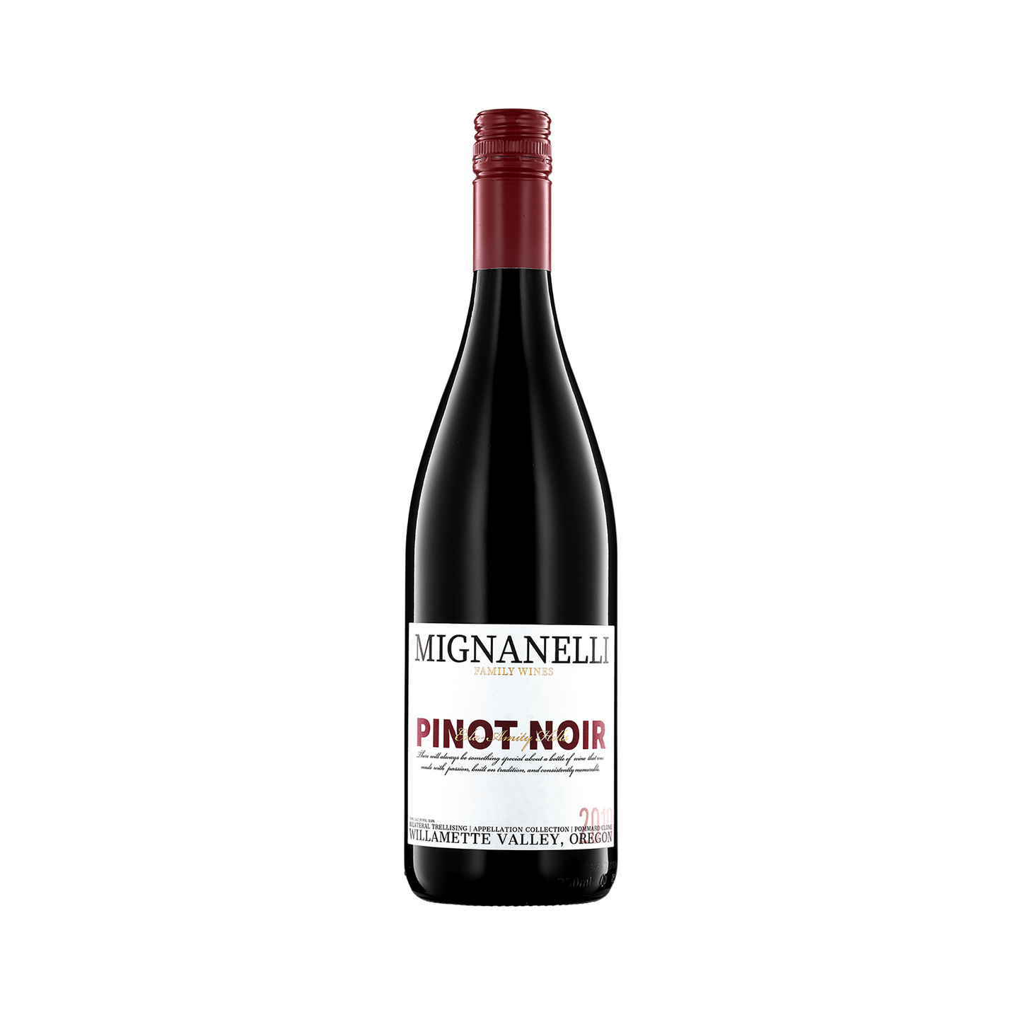 A bottle of Mignanelli Family 2019 Pinot Noir