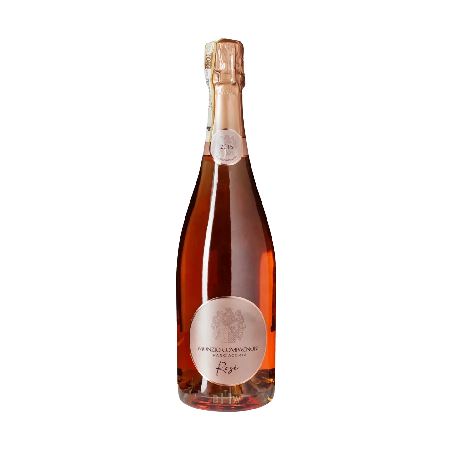 A bottle of Monzio Compagnoni 2015 Brut Rose