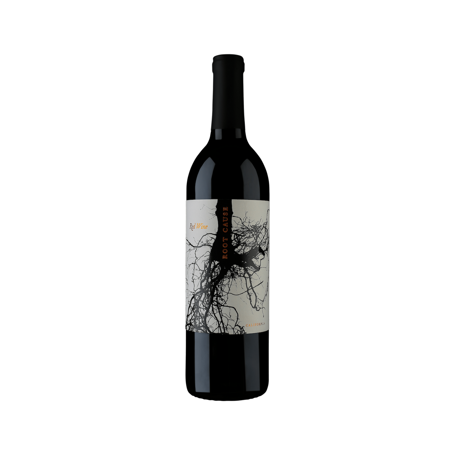 A bottle of Root Cause 2020 Red Blend