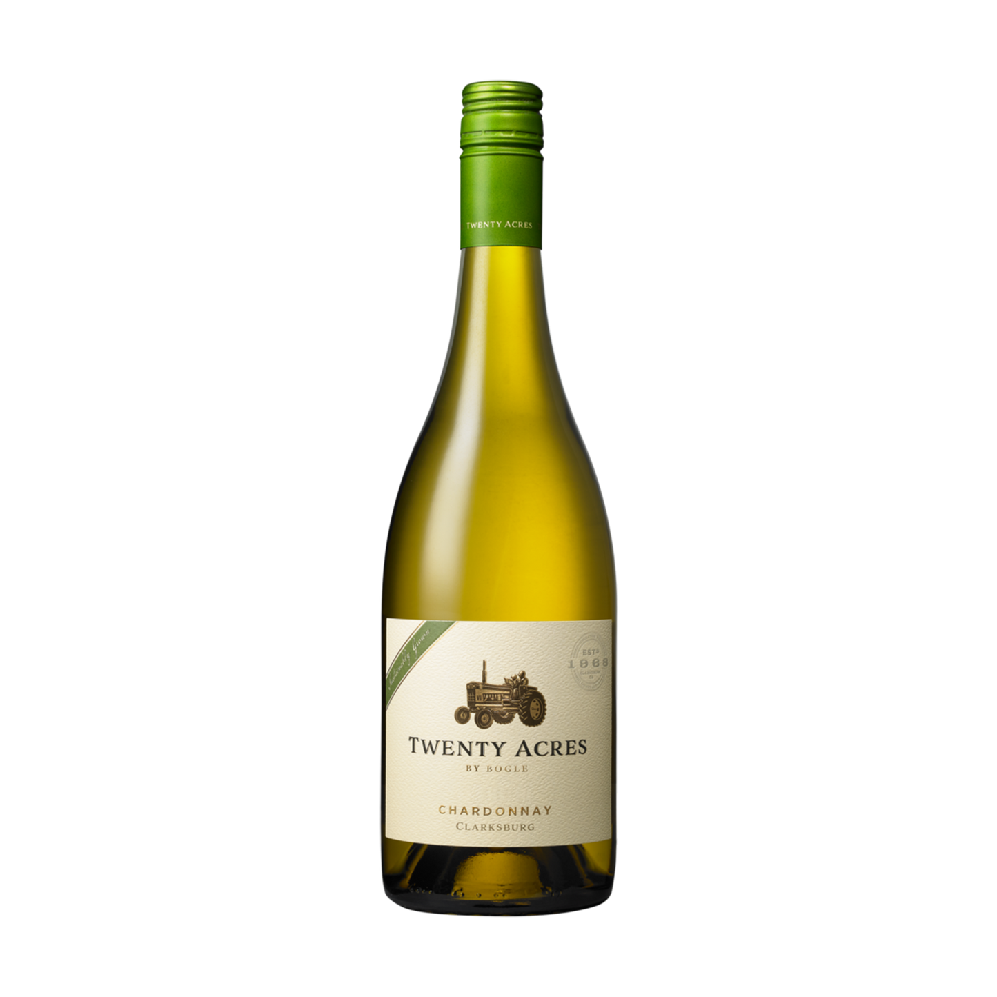 A bottle of Twenty Acres 2020 Chardonnay