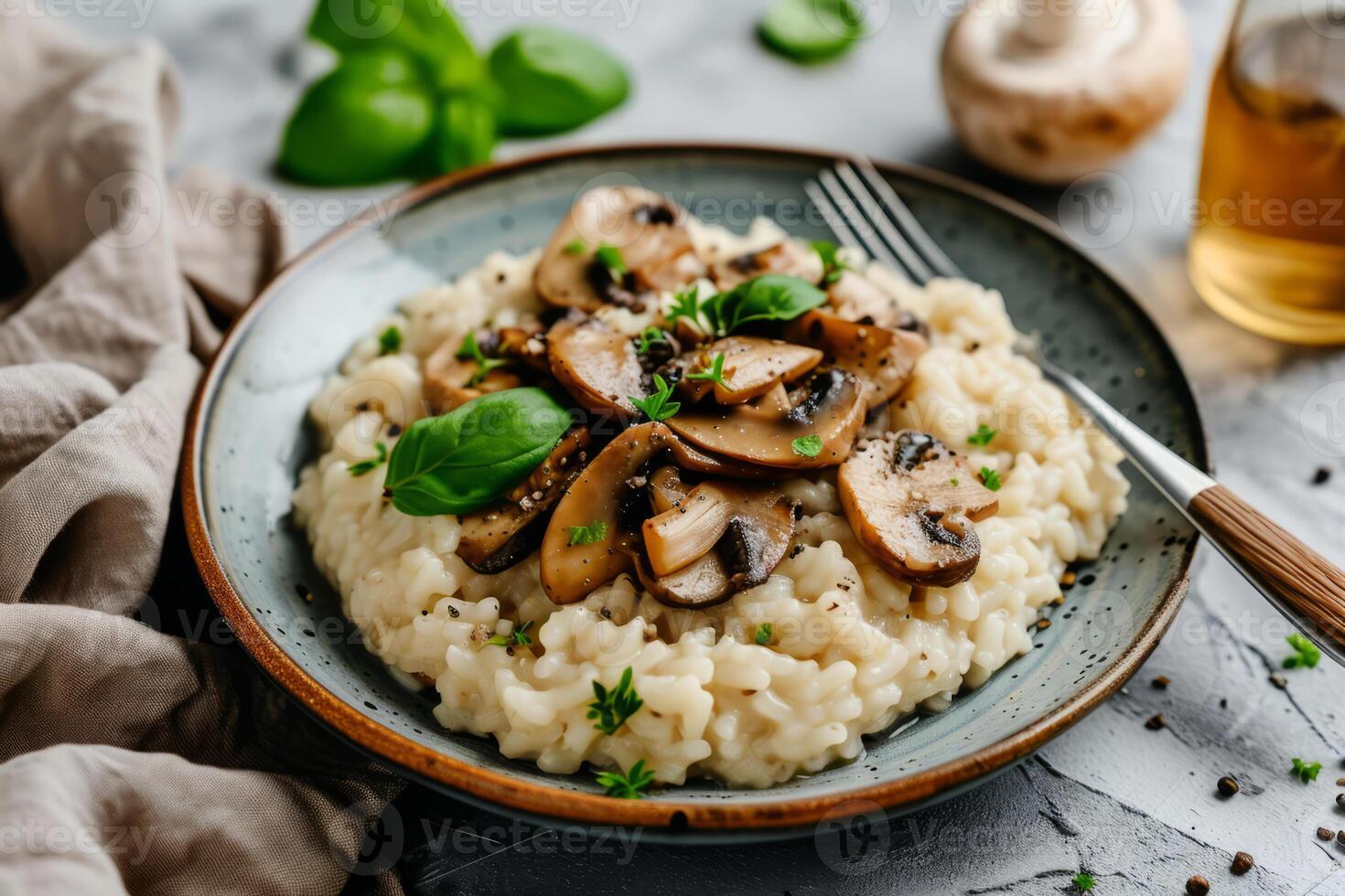 ai generated homemade creamy-risotto with brown champigno mushrooms ai generated homemade creamy-risotto with brown champigno mushrooms