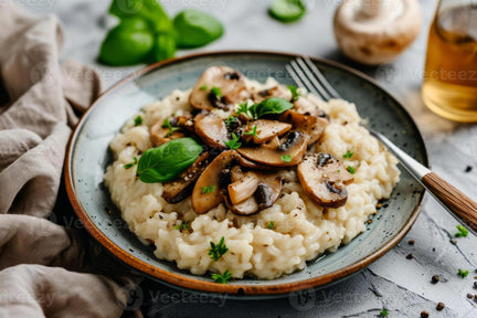 ai generated homemade creamy-risotto with brown champigno mushrooms ai generated homemade creamy-risotto with brown champigno mushrooms