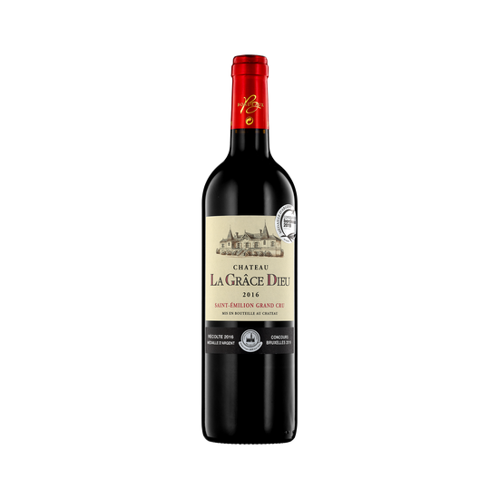 A bottle of Château la Grâce Dieu 2016 Saint-Émilion Grand Cru